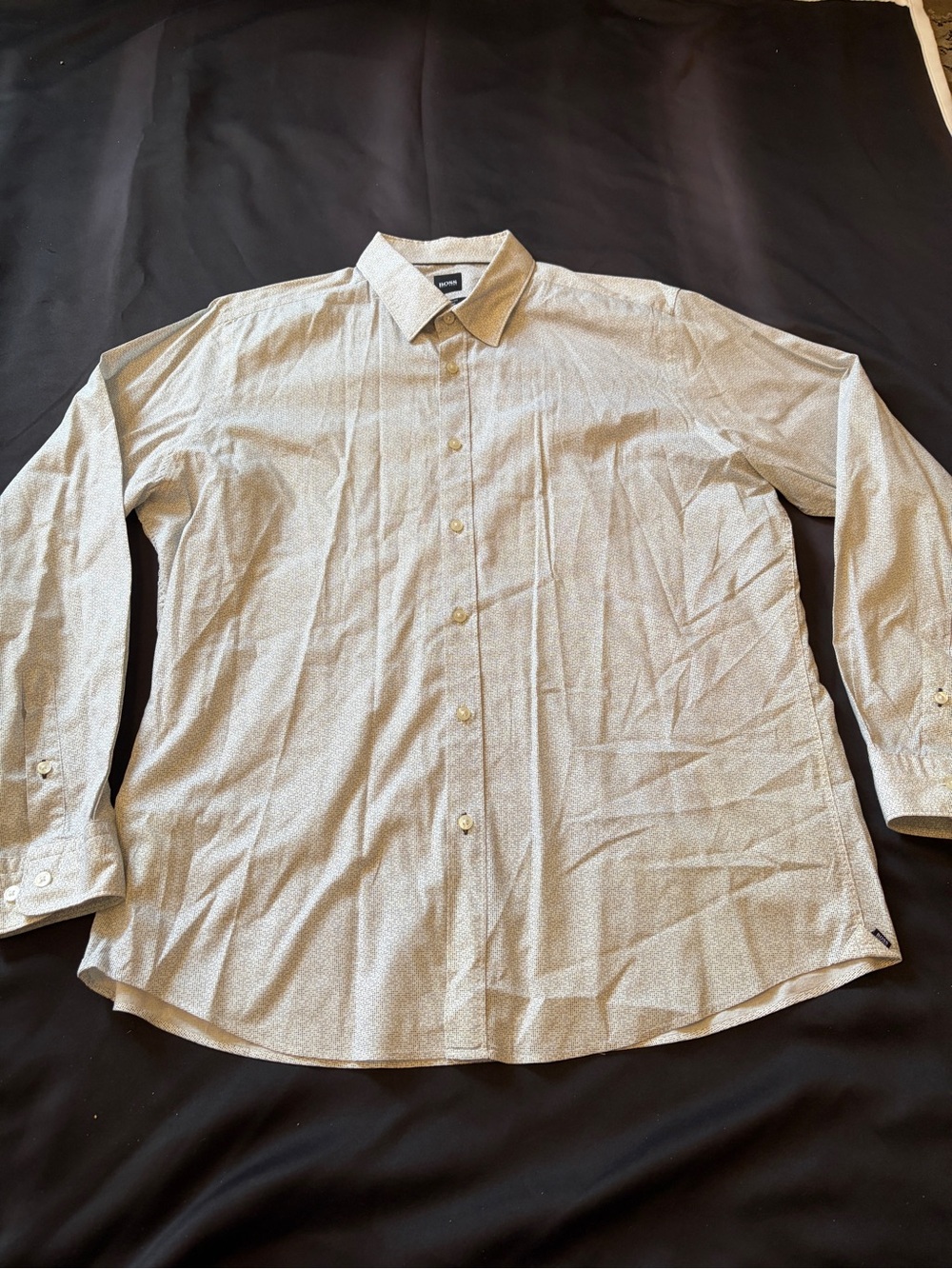 Hugo Boss Men's Neutral Patterned Dress Shirt - Light Cream